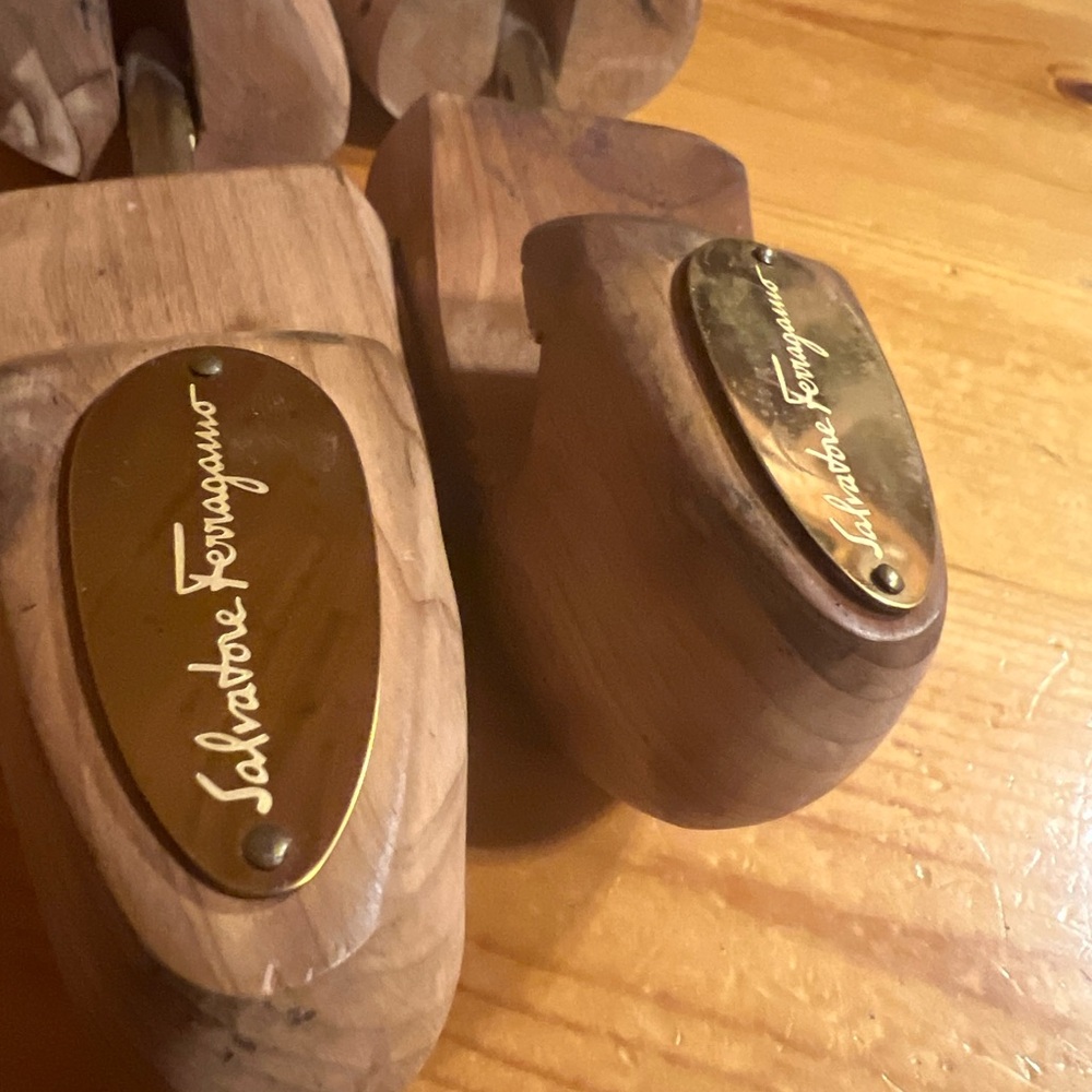 Salvatore Ferragamo Brown Wood Shoe Trees with Gold Plaques